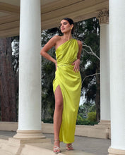 Load image into Gallery viewer, Bertina Lime Satin Dress
