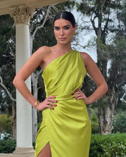 Load image into Gallery viewer, Bertina Lime Satin Dress
