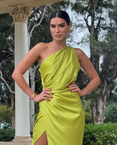 Bertina Lime Satin Dress