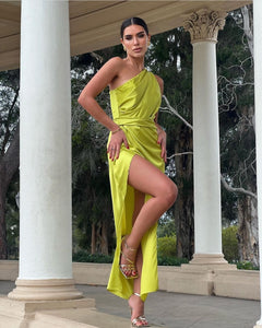 Bertina Lime Satin Dress