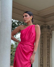 Load image into Gallery viewer, Bertina Hot Pink Satin Dress

