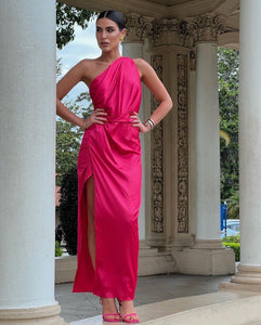 Bertina Hot Pink Satin Dress