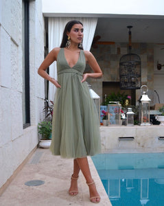 The Fluffiest Sage Midi Dress