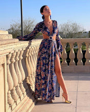 Load image into Gallery viewer, Bleu  Floral Blue Maxi Dress

