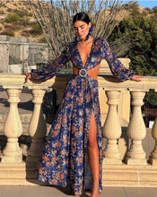 Load image into Gallery viewer, Bleu  Floral Blue Maxi Dress
