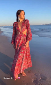 Bleu  Floral Hot Pink Maxi Dress