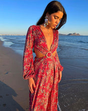 Load image into Gallery viewer, Bleu  Floral Hot Pink Maxi Dress
