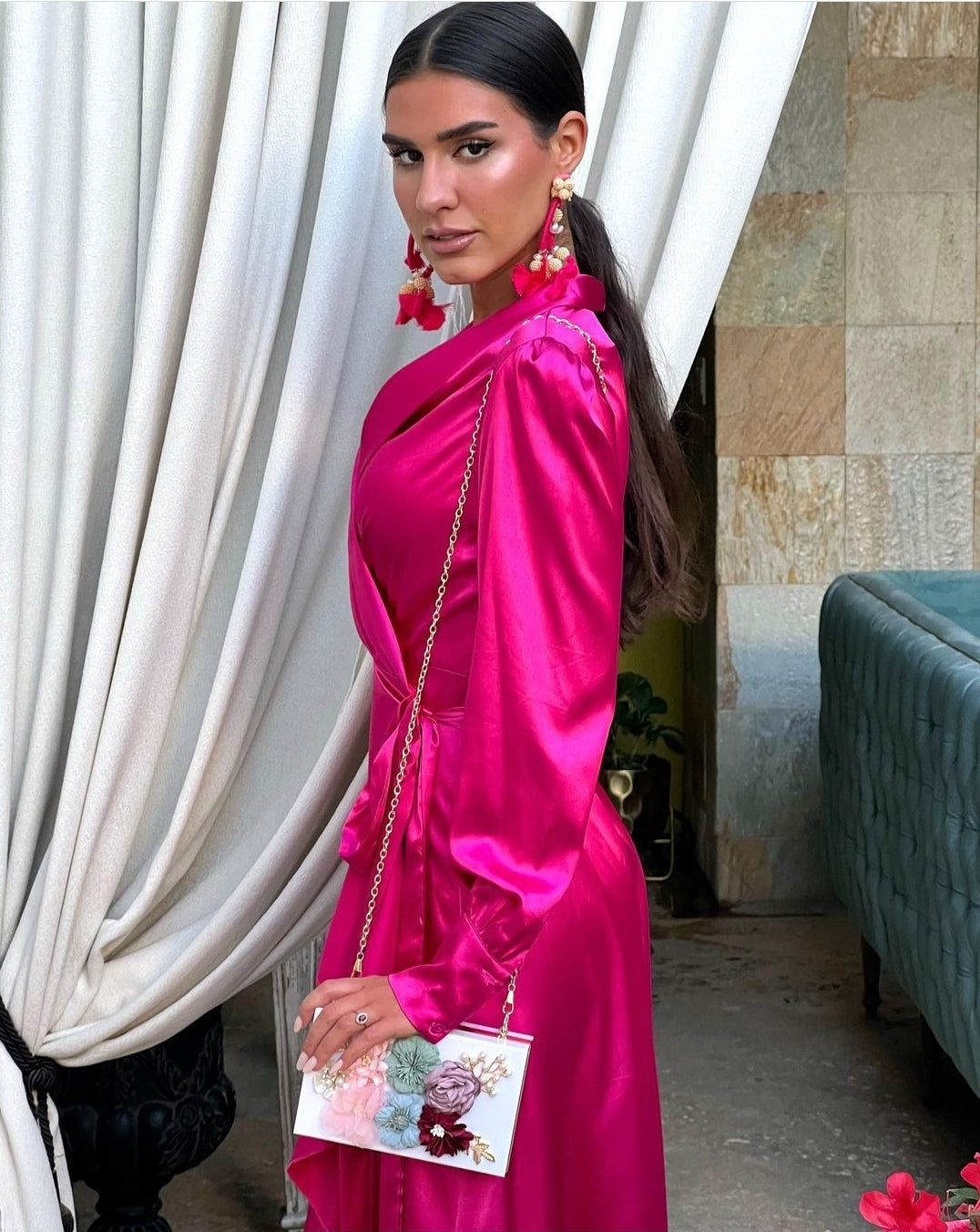 Telma Hot Pink Midi Dress  VELVET CLOTHING CO.