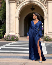 Load image into Gallery viewer, Tea Satin Navy Dress
