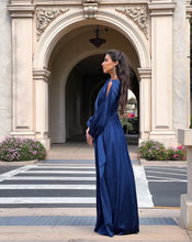 Load image into Gallery viewer, Tea Satin Navy Dress
