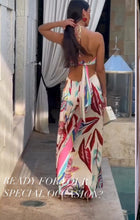 Load image into Gallery viewer, Full Of Colors Satin Halter Dress
