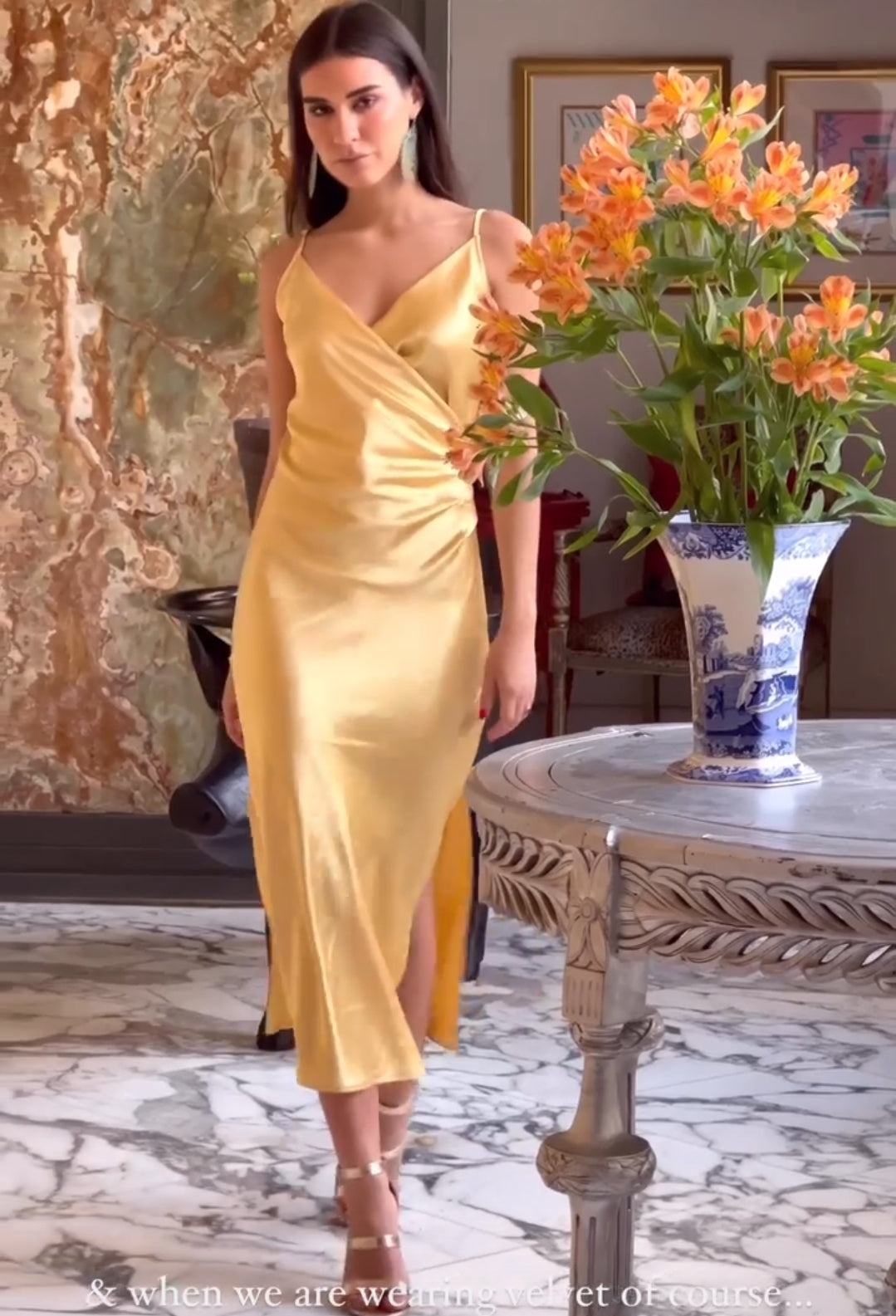 rasario gold dress Embroidered satin maxi dress with voluminous drapery main image 0