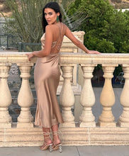 Load image into Gallery viewer, Ariel Soft Brown Silk Midi Dress
