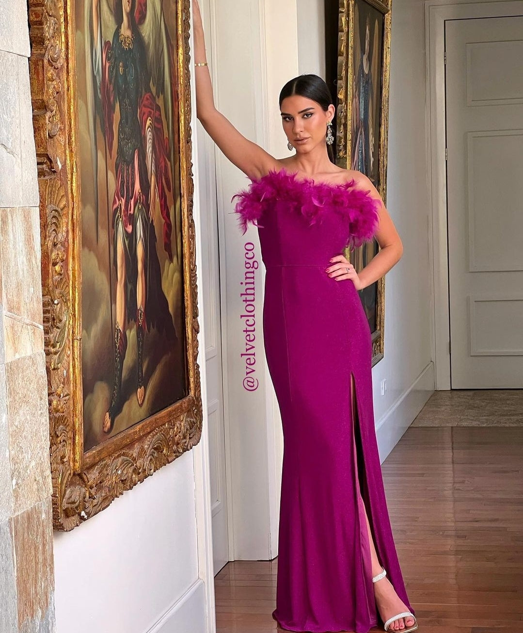 Feather Magenta Dress – VELVET CLOTHING CO