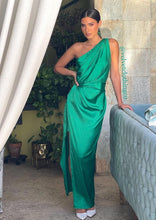 Load image into Gallery viewer, Bertina Emerald Satin Dress
