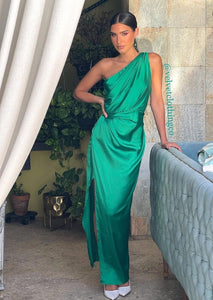 Bertina Emerald Satin Dress