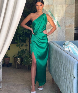 Bertina Emerald Satin Dress