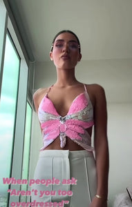 Butterfly White & Pink Top