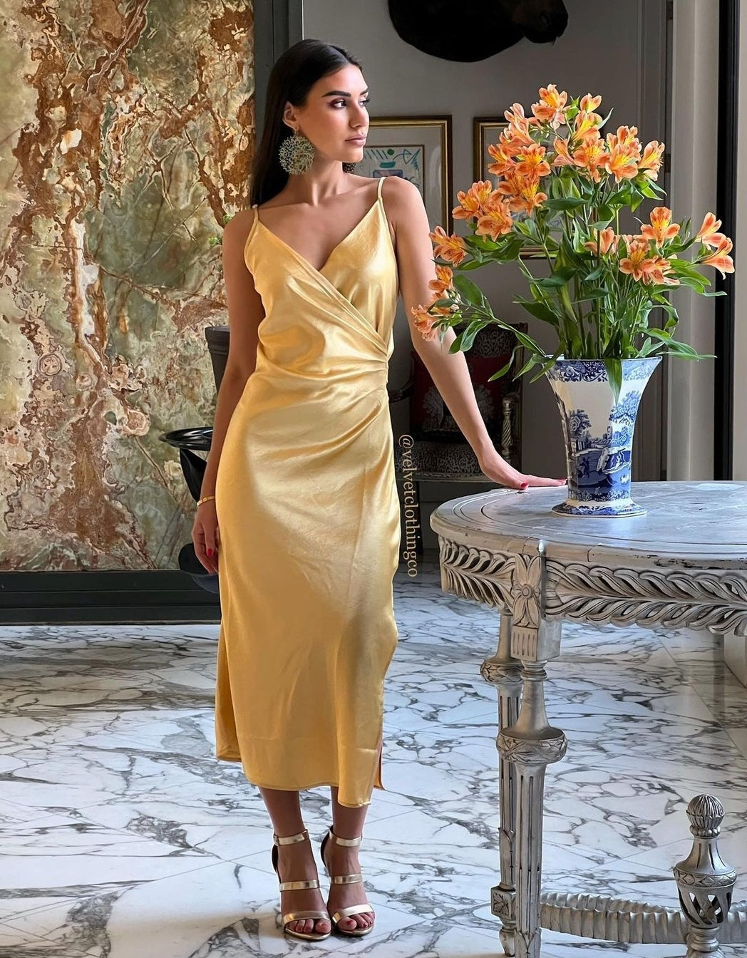 Gold midi cocktail dress hot sale