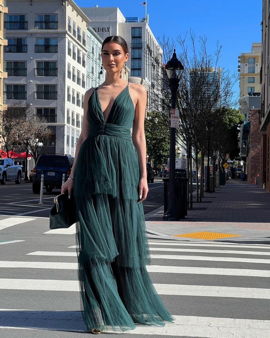 Pine Green Puff Dress