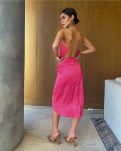 Hot Pink  Chain Midi Dress