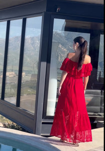 Off Shoulder Red Lace Dress