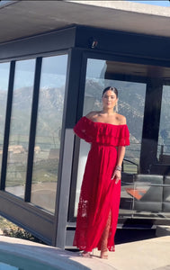 Off Shoulder Red Lace Dress