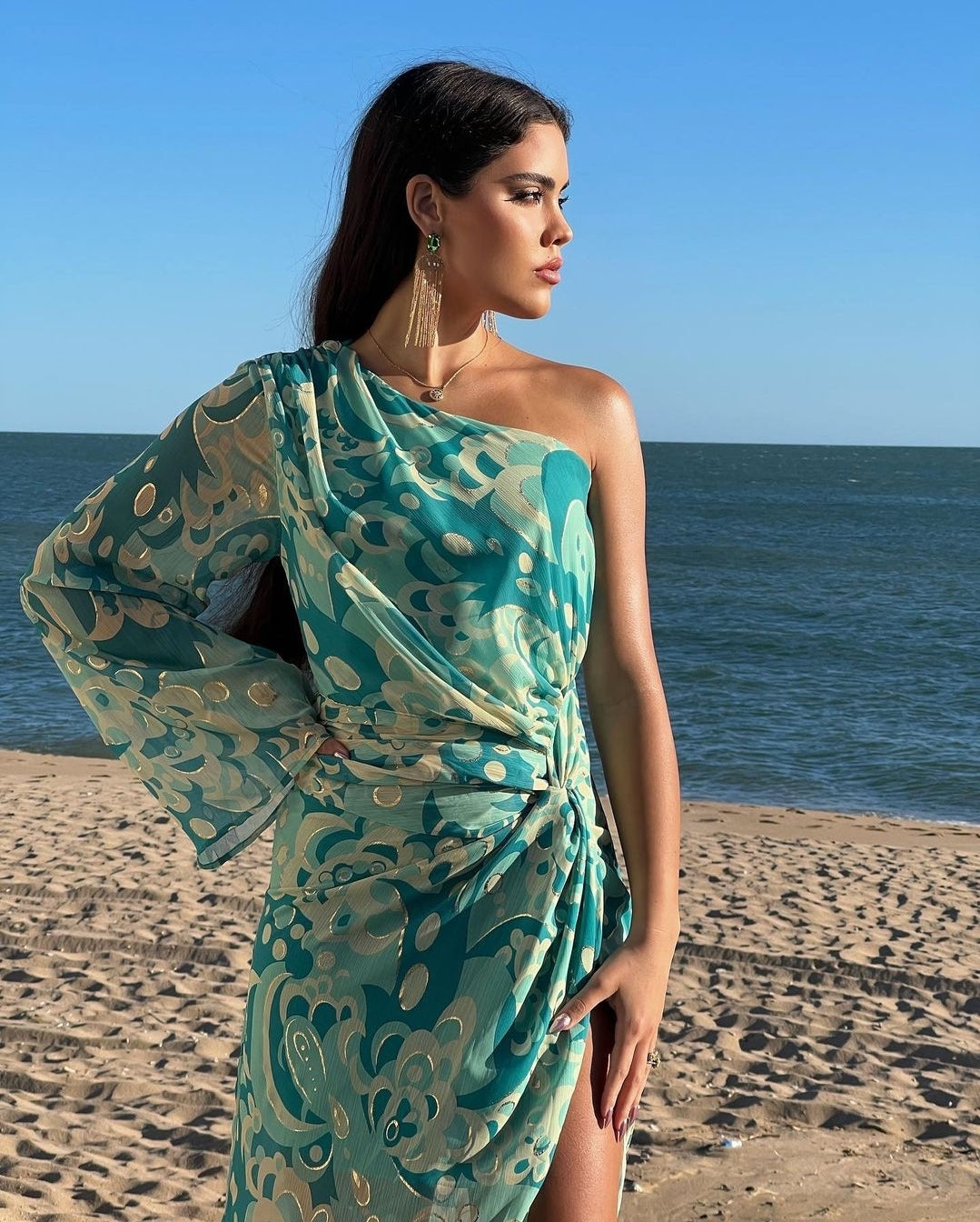 slim fit dress slacks Quiet Atmosphere Linen Blend Ethnic Print Belted Midi Dress  roschic